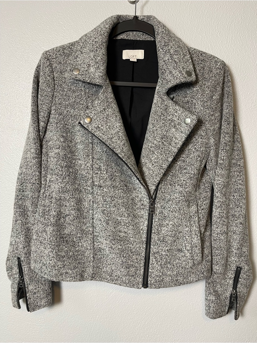 LOFT Gray Tweed Moto-Style Jacket
